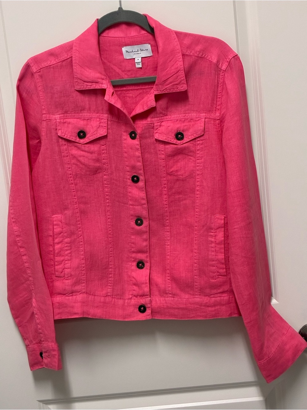 Michael Stars Coral Pink Classic Button-Front Jean Style Linen Jacket Sz M